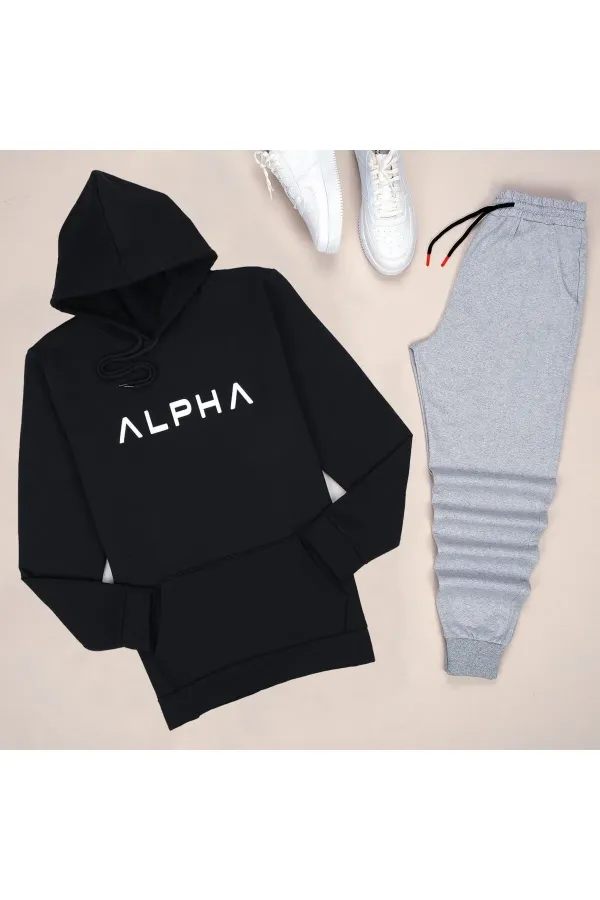 2’li Alpha Baskılı Sweatshirt Ve Eşofman Altı