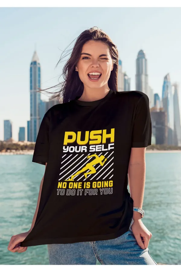 Unisex Men's/Women's PUSH Colorful Custom Printed Oversize Cotton Crew Neck T-Shirt