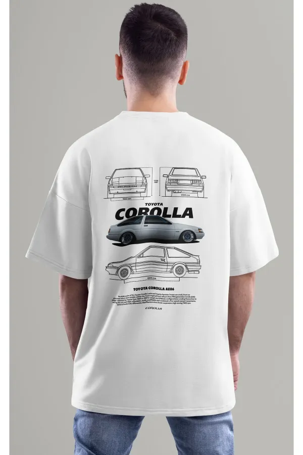 Unisex Erkek/Kadın TOYOTA COROLLA Renkli Özel Baskılı Oversize Pamuklu Bisiklet Yaka T-Shirt Tişört