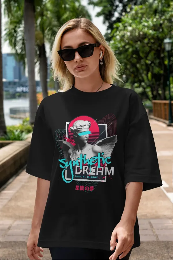 Unisex Men's/Women's Synthetic Dream Colorful Printed Oversize Cotton T-shirt
