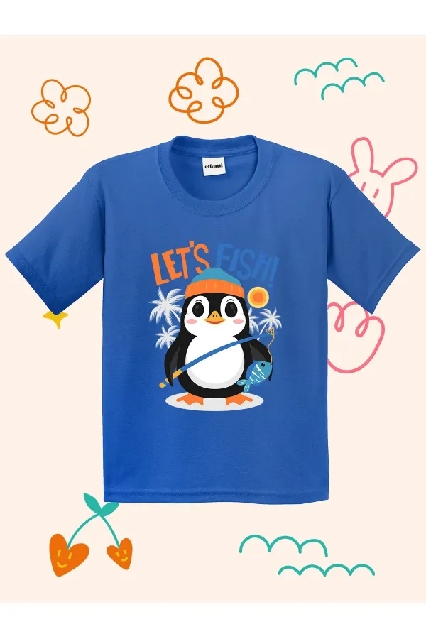 T-shirt enfant motif pingouin pêcheur