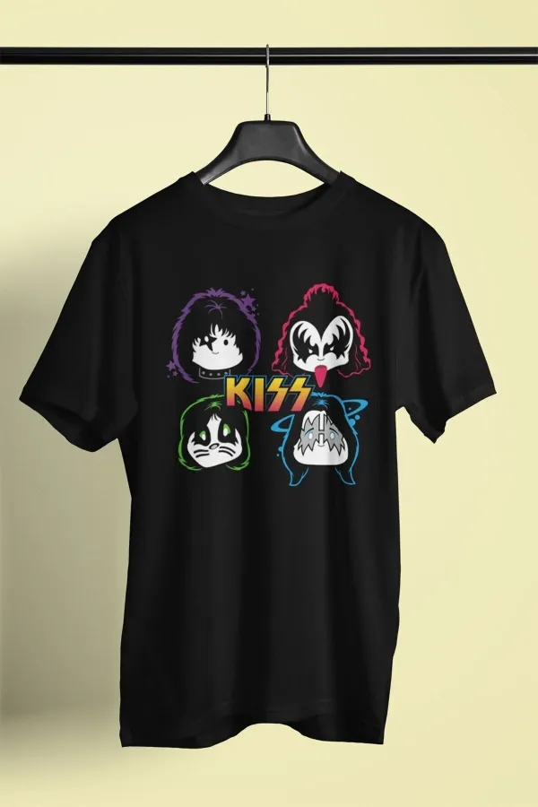 Kiss Music Band Baskılı Siyah Tshirt
