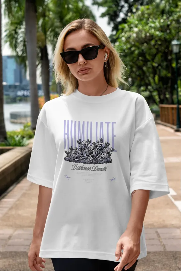 Unisex Erkek/Kadın HUMILATE Renkli Özel Baskılı Oversize Pamuklu Bisiklet Yaka T-Shirt Tişört