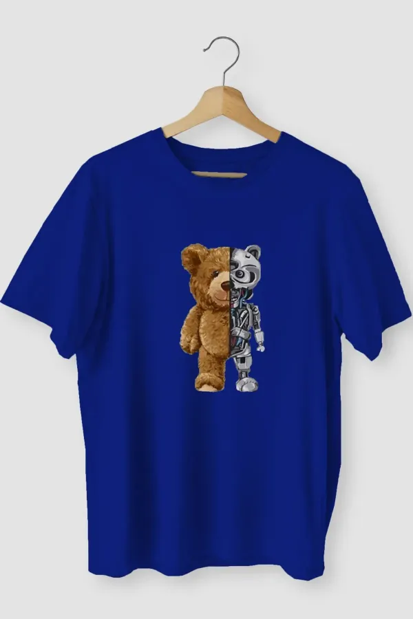 Griland Oversize Unisex Saks Color Bear Robotic T-Shirt