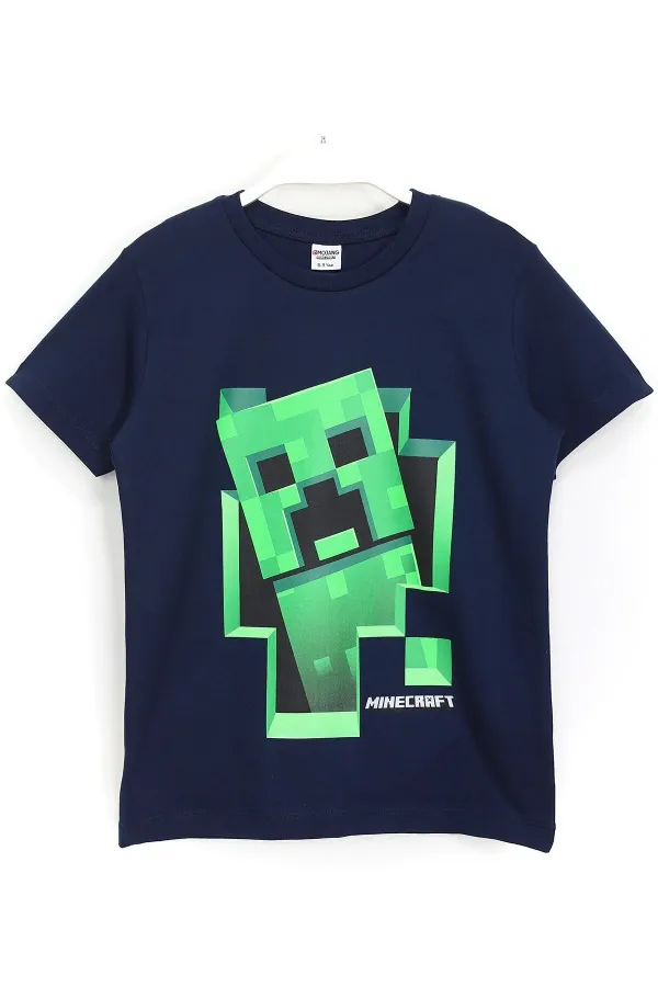 3D Creeper Printed Kids T-Shirt 5-13 Years Old Navy Blue