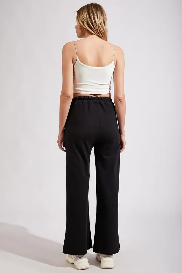 Women's Black Ripped Detailed Knitted Sweatpants (Ff) Si00020