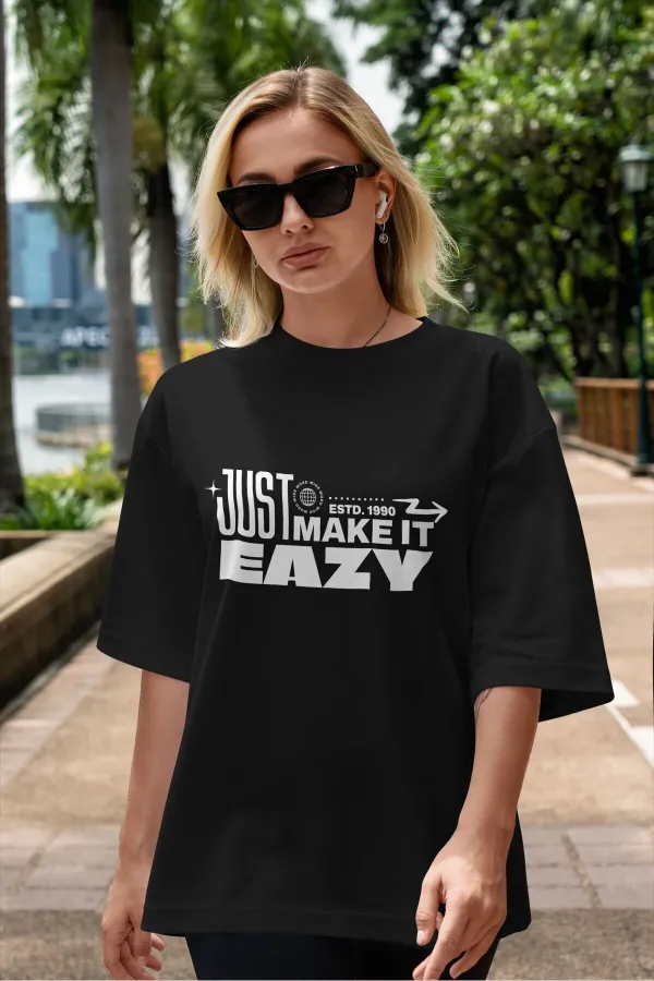 Unisex Erkek/Kadın EAZY Renkli Özel Baskılı Oversize Pamuklu Bisiklet Yaka T-Shirt Tişört