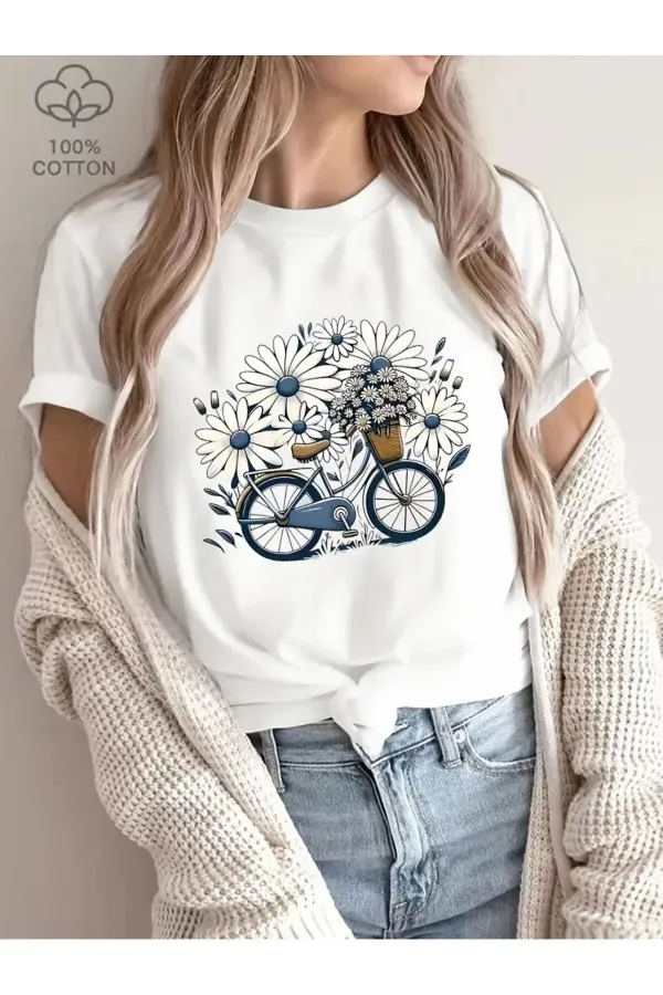 Daisy Bicycle Oversize Combed Cotton T-shirt
