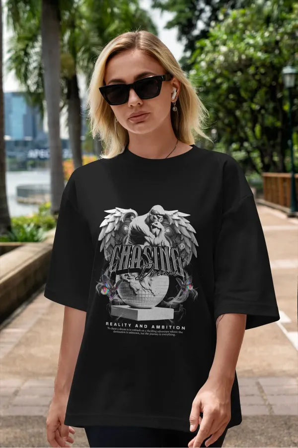 Unisex Women's/Men's Chasing Dream Colorful Custom Printed Oversize Cotton Jersey T-Shirt