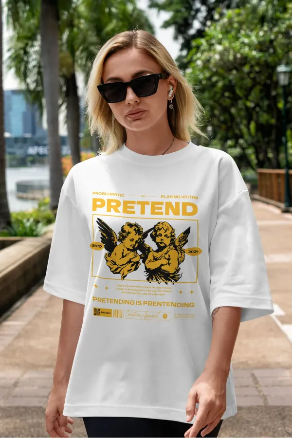 PRETEND Unisex Women's/Men's Colorful Custom Printed Oversize Cotton Jersey T-Shirt