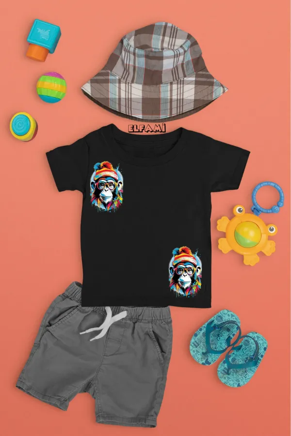 T-shirt imprimé singe mignon pour filles/garçons