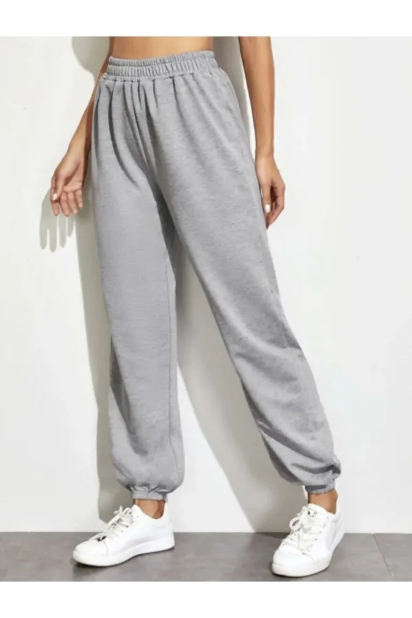 Kadın Gri Basic Jogger Örme Eşofman