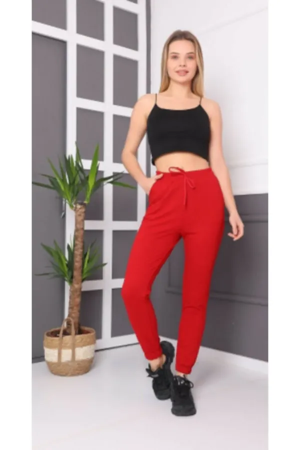 Unisex Kırmızı Paçası Lastikli Eşofman Alt