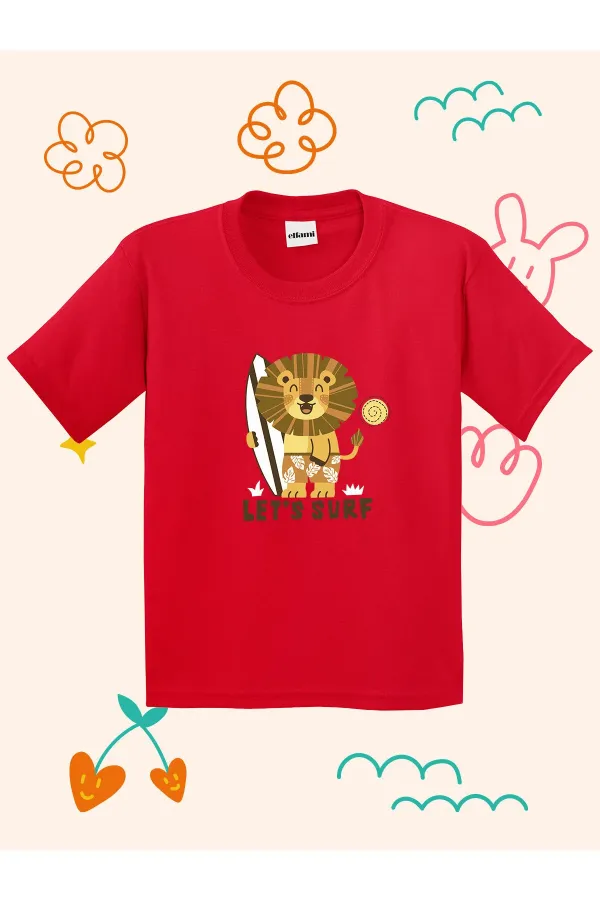 Lets Surf Lion Print Kids T-shirt