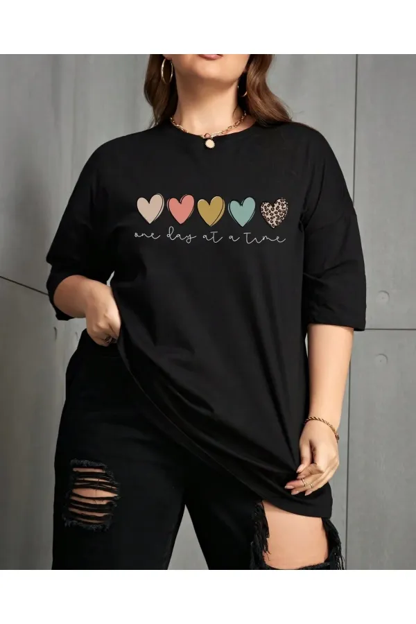 Unisex/Bayan Renkli Kalp Tasarım Baskılı