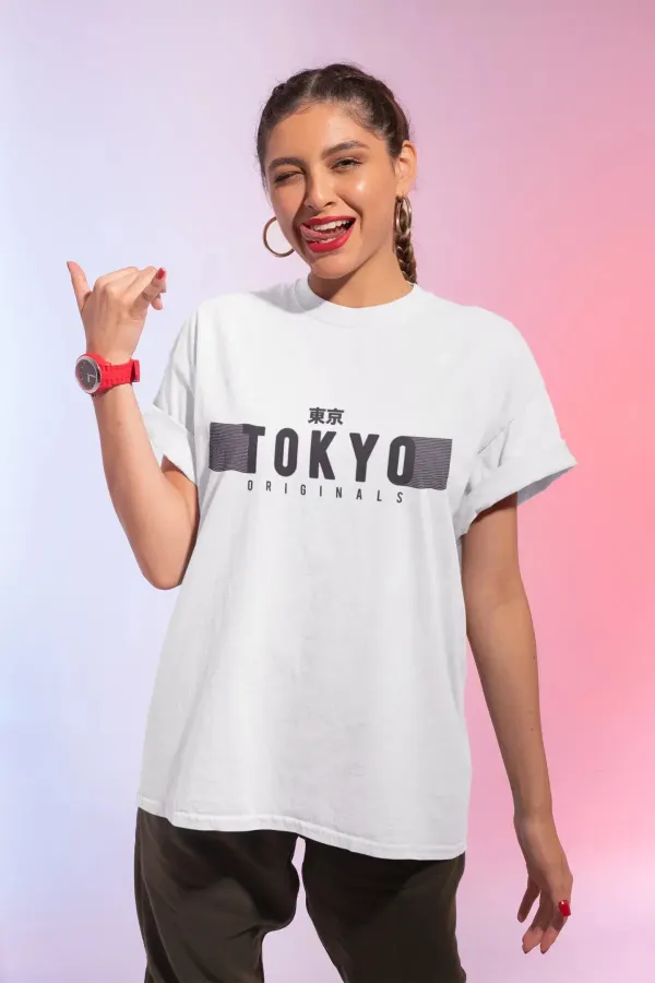 Oversize Baskılı Beyaz Tshirt