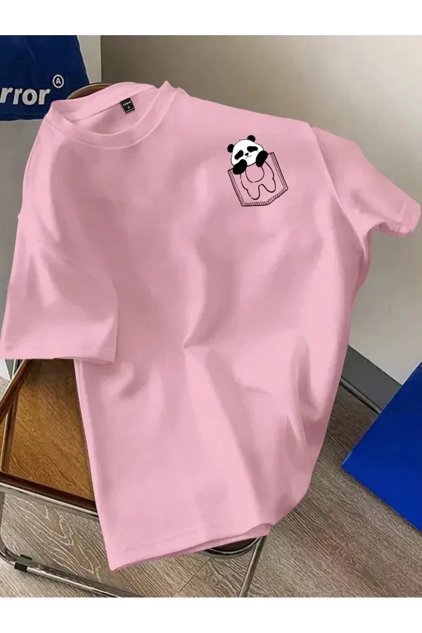Unisex Oversize Cotton T-shirt with a Panda Design Coming Out of a Heart