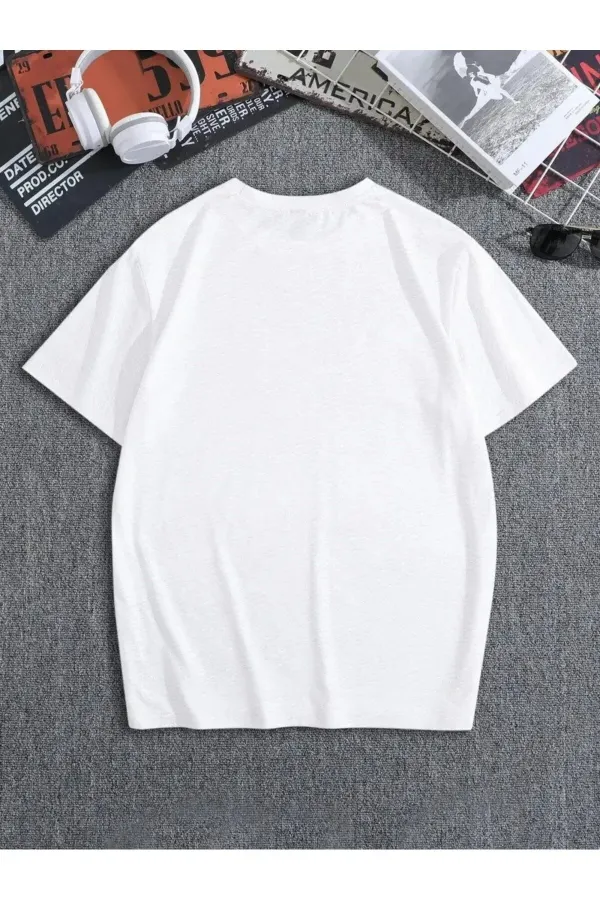Kadın V yaka Baskılı siyah/Beyaz Oversize Boyfriend T-Shirt