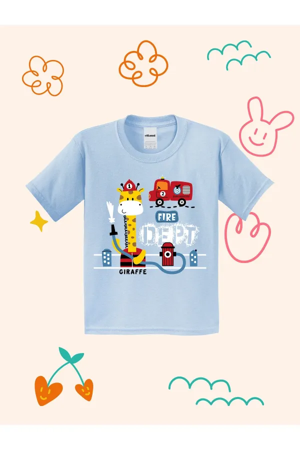 Firefighter Giraffe Print Kids T-shirt