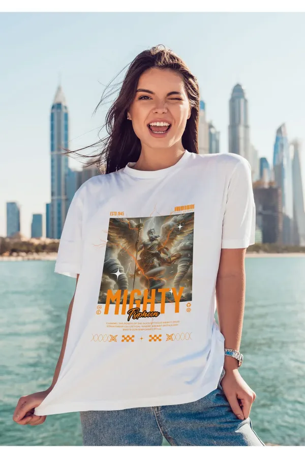 MIGHTY Unisex Men's/Women's Colorful Custom Printed Oversize Cotton Crew Neck T-Shirt