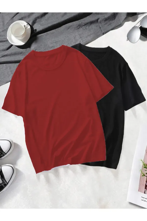 Unisex 2-Pack Black and White Basic Oversize Combed Cotton T-shirt