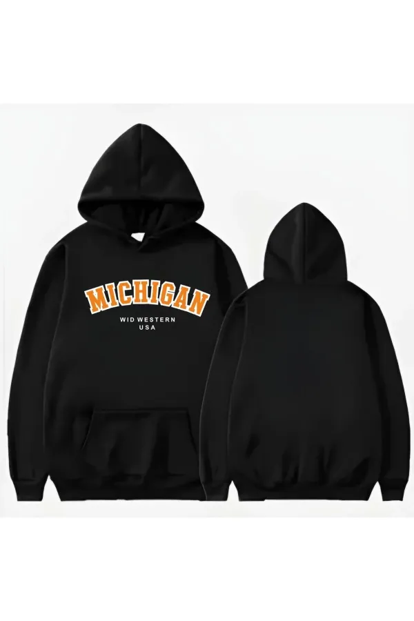 MİCHEGAN USA BASKLI KAPİŞONLU SWEATSHİRT