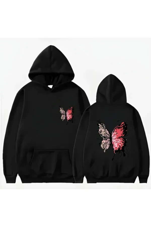 BUTTERFLY PRINTED HOODED SWEATSHIRT