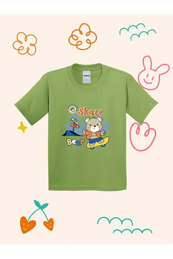 Kids' T-shirt with Skateboarding Teddy Bear Print