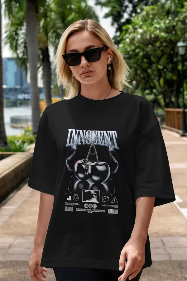 Unisex Erkek/Kadın INNOCENT Renkli Özel Baskılı Oversize Pamuklu Bisiklet Yaka T-Shirt Tişört