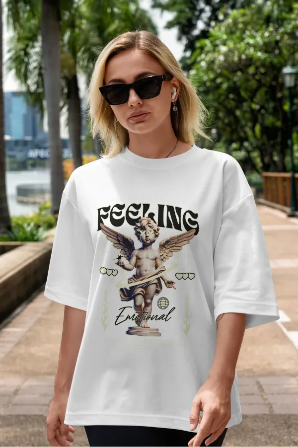 Unisex Women's/Men's FEELING Colorful Custom Printed Oversize Cotton Jersey T-Shirt
