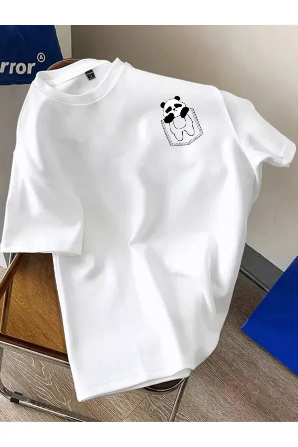 Unisex Oversize Cotton T-shirt with a Panda Design Coming Out of a Heart