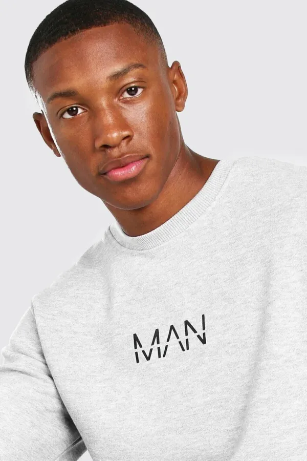 Gri Erkek Man Baskı Oversize Sweatshirt