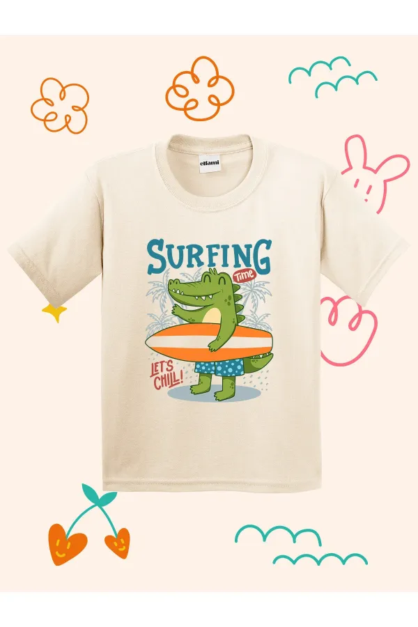 Surfer Dino Print Kids T-shirt