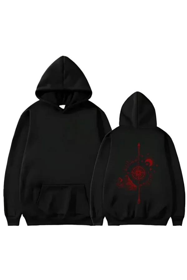 SWEAT-SHIRT À CAPUCHE IMPRIMÉ BOUSSOLE