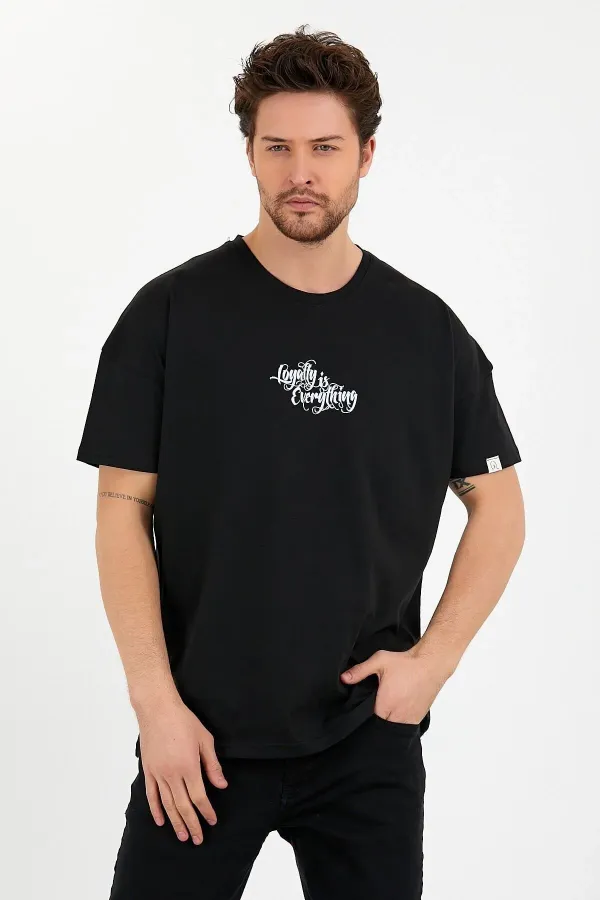Unisex Oversize Loyalty Is Everything Baskılı Bisiklet Yaka Kısa Kollu T-shirt
