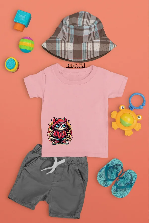T-shirt imprimé chat mignon pour filles/garçons