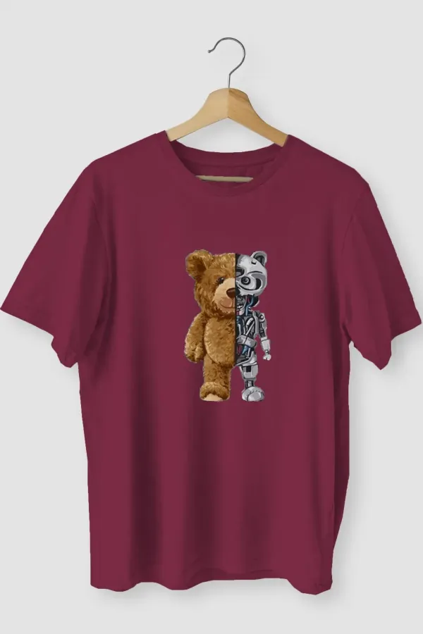 T-shirt robotique ours unisexe surdimensionné Griland couleur prune