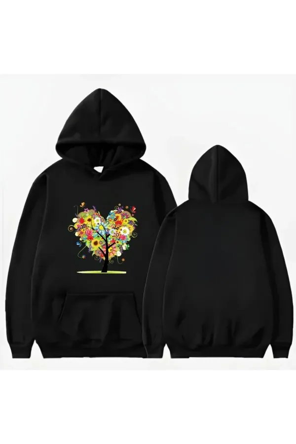 COLORFUL TREE PRINTED HOODED SWEATSHIRT