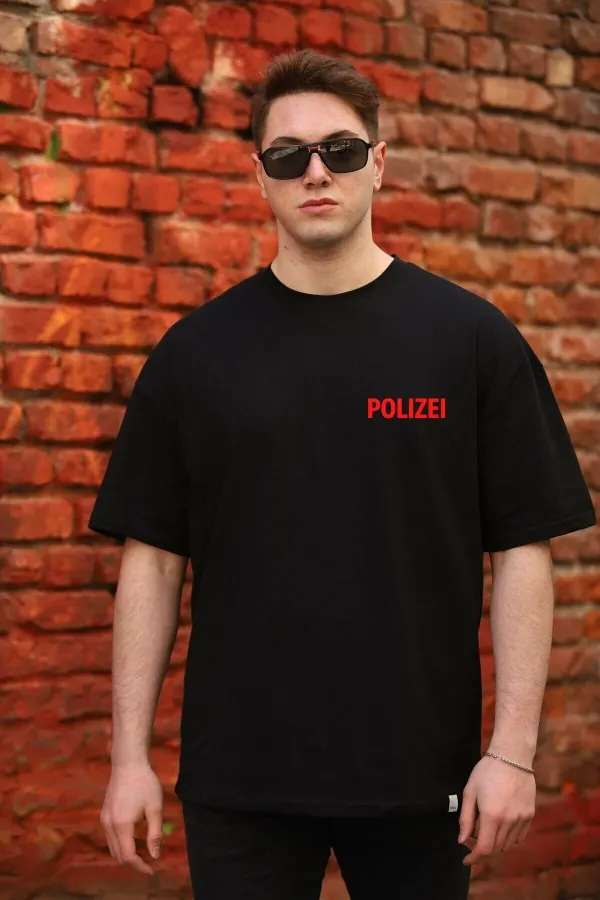Men's Black Color Oversize Front Polka Dot Printed T-shirt