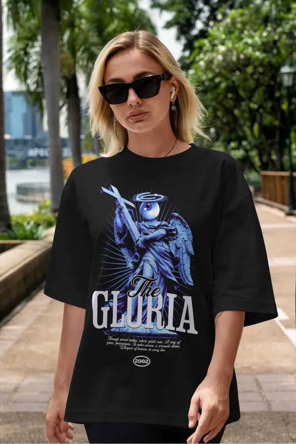 T-shirt unisexe THE GLORIA à imprimé spécial, coupe oversize, col rond, en coton