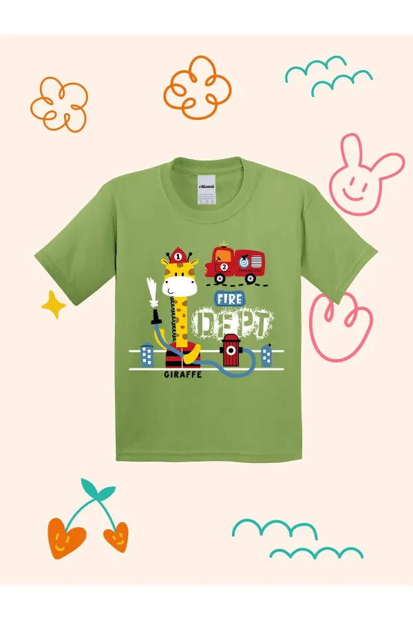 Firefighter Giraffe Print Kids T-shirt