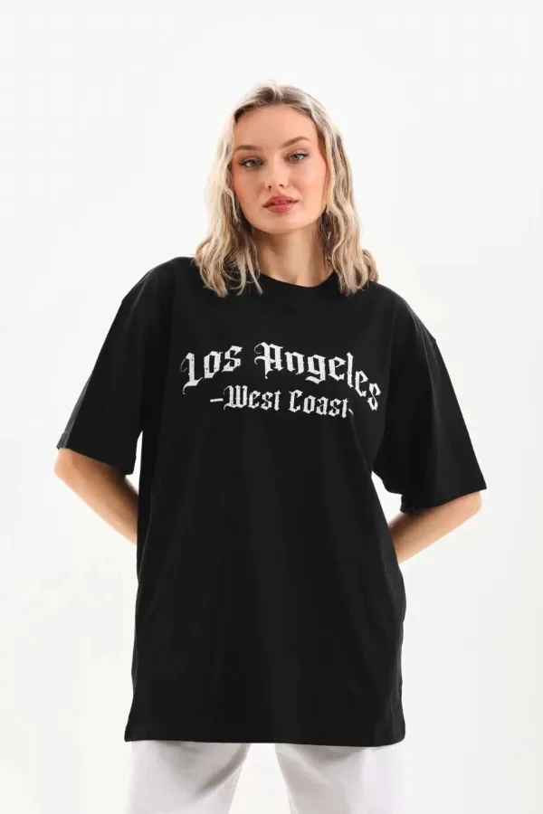 Unisex Printed Oversize T-Shirt - Black