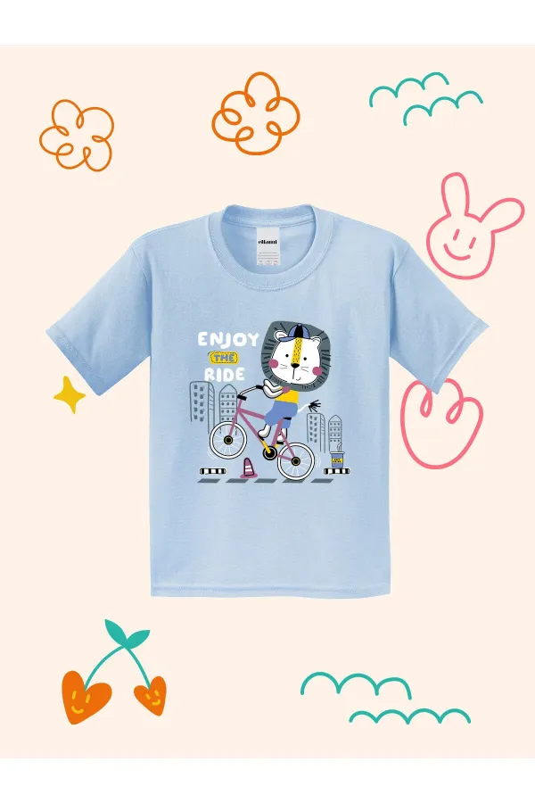 Bisikletçi Aslan Baskılı Çocuk T-shirt