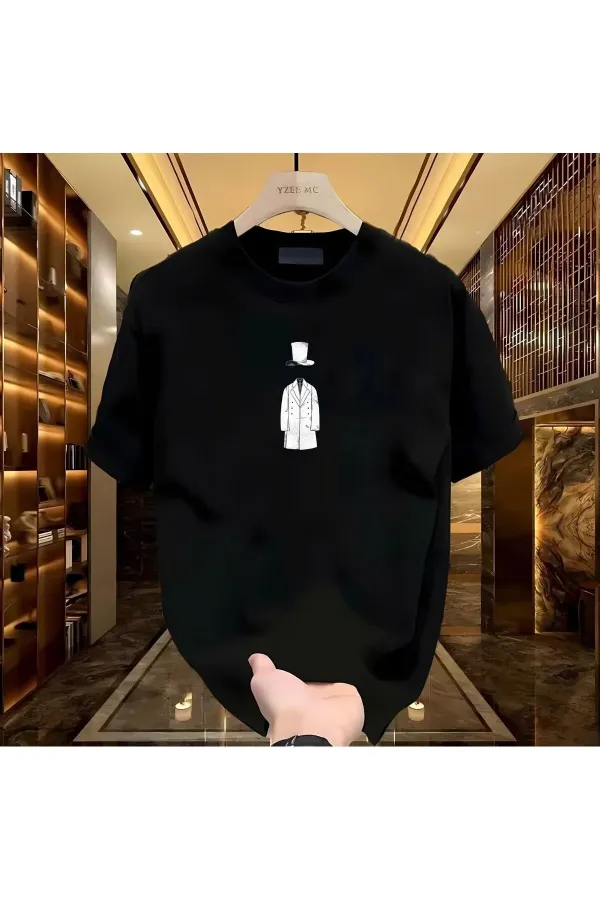 Man in a Hat Printed Black Men's T-shirt