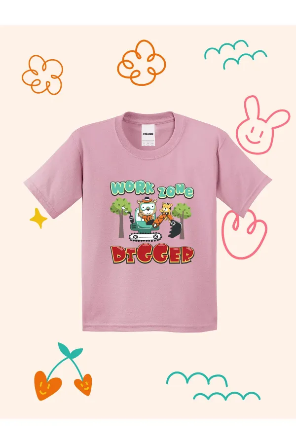 Work Zone Digger Design Printed Kids T-shirt
