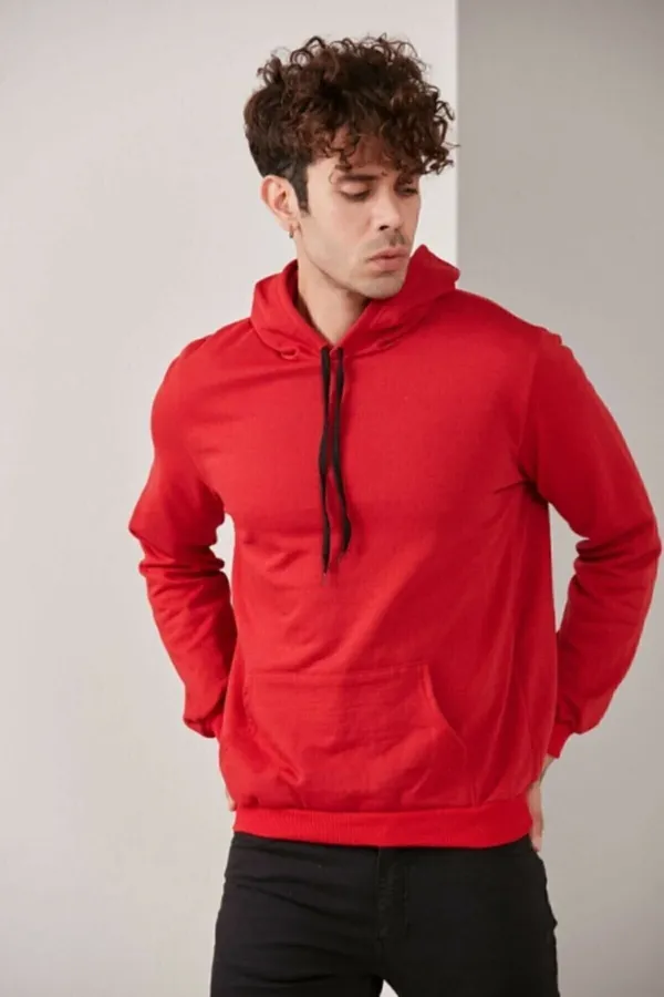 Erkek Kırmızı Kapüşonlu Sweatshirt