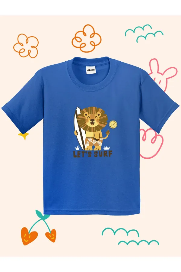 Lets Surf Lion Print Kids T-shirt