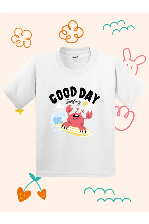Surfer Crab Print Kids T-shirt