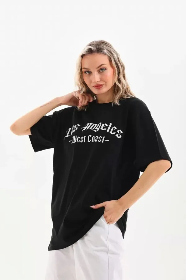 Unisex Printed Oversize T-Shirt - Black