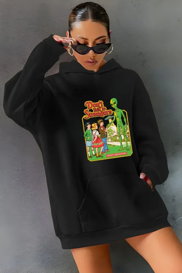 GREEN ALIEN PRINTED HOODED SWEATSHIRT